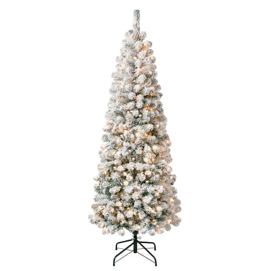 6ft. Pre-Lit Acacia Medium Flocked Artificial Christmas Tree, Clear Lights